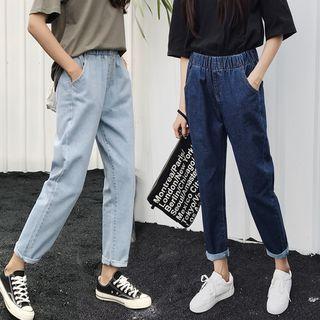 Band-waist Cropped Straight Fit Jeans