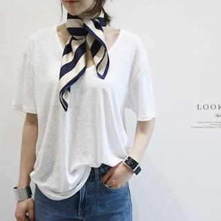 Elbow-sleeve Scoop-neck Plain T-shirt