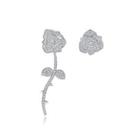 Fashion Romantic Rose Flower Asymmetric Earrings With Cubic Zirconia Silver - One Size