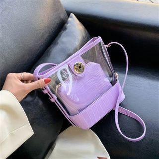 Set: Transparent Crossbody Bucket Bag + Pouch