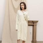 Tie-waist Buttoned Midi Knit Dress