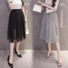 Lace Panel Accordion Midi Skirt