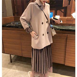 Lapel Collar Plain Blazer / Mesh Overlay Midi Skirt