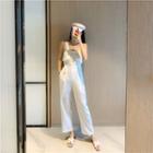 Wide Strap Buttoned Jumpsuit / Short-sleeve Cropped Blazer