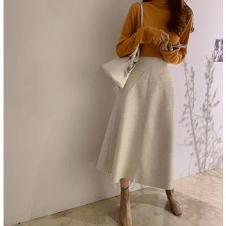 Seam-detail Flare Wool Blend Skirt One Size