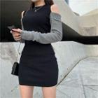 Cold Shoulder Long-sleeve Mini Sheath Dress / Knit Top