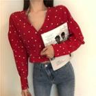 V-neck Dotted Blouse Red - One Size