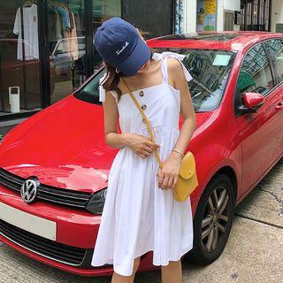 Plain Strappy A-line Dress White - One Size
