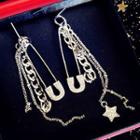 Non-matching Rhinestone Star Safety Pin Fringed Earring 1 Pair - As Shown In Figure - One Size