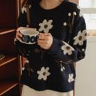 Pompom Flower-patterned Sweater