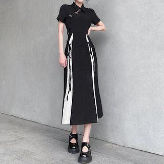Short-sleeve Frog-button Midi Mermaid Dress
