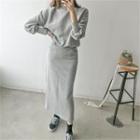 Set: Mock-neck Pullover + H-line Long Skirt