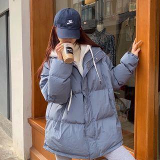 Mock Two-piece Thick Padded Hooded Jacket