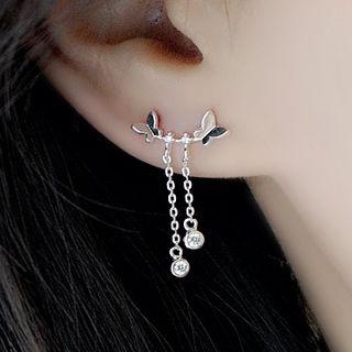 S925 Silver Butterfly Rhinestone Drop Earring As Shown In Figure - One Size