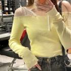 Lace Trim Long-sleeve T-shirt Yellow - One Size