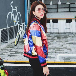 Panel Faux Leather Baseball Jacket
