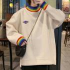 Lettering Rainbow Trim Mock-neck Sweatshirt
