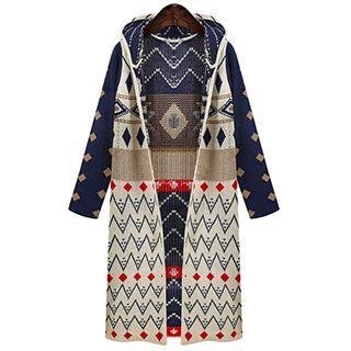 Patterned Hooded Knit Jacket