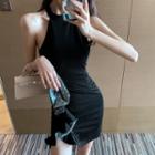 Halter-neck Ruffled Mini A-line Dress