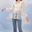 Square-neck Bow Lace Top