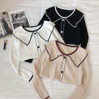 Contrast Trim Collared Ribbed Knit Top