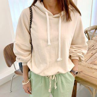 Gathered-waist Cropped Hooded Top