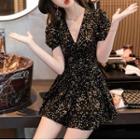 V-neck Star Print Mini A-line Dress