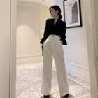 Set: Long-sleeve Velvet Blouse + Wide Leg Pants
