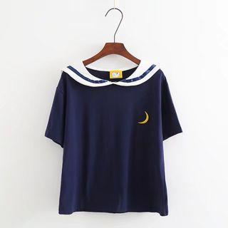 Marine Collar Embroidery Top