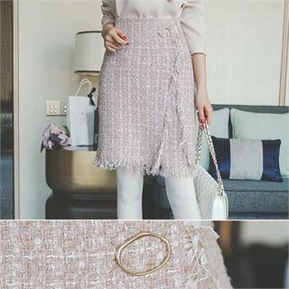 Fringe-trim Tweed Skirt