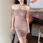 Cold-shoulder Ruched Sheath Dress