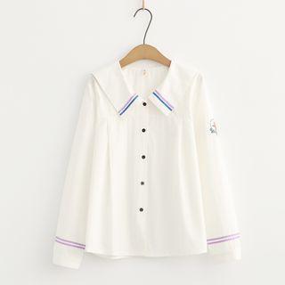 Cow Embroidered Striped Shirt