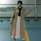 Medium Long Trench Jacket / High-waist A-line Pleated Skirt