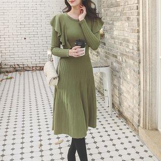 Ruffle Long-sleeve Midi Knit Dress