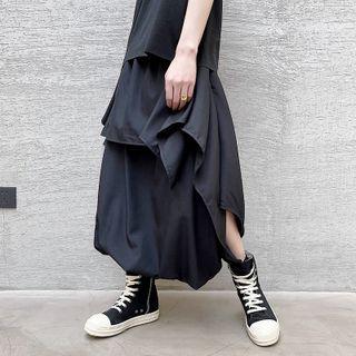 Asymmetrical Plain Pants Black - One Size