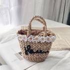 Floral Straw Tote Bag Linen - One Size
