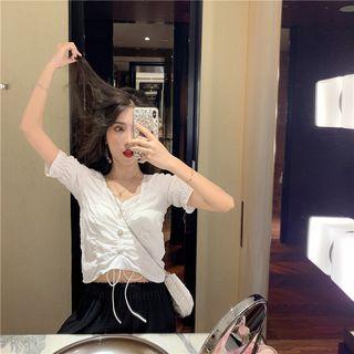 Ruched Front Buttoned Cropped Top White - Top - One Size