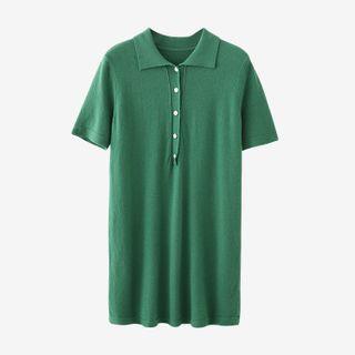 Plain Knit Mini Dress Green - One Size