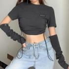 Detachable Sleeve Drawcord Cropped T-shirt