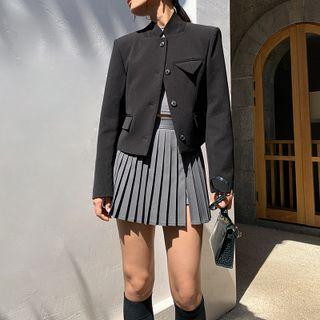 Plain Button-up Pocket Oversize Blazer