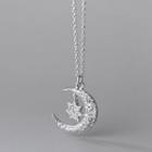 Moon & Star Rhinestone Pendant Sterling Silver Necklace Silver - One Size