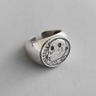 925 Sterling Silver Smiley Coin Open Ring Dark Silver - One Size