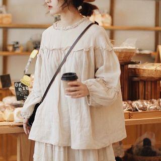 Frill-trim Oversize Blouse Linen - One Size