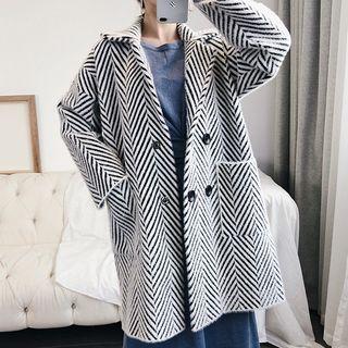Patterned Double-breasted Coat As Shown In Figure - One Size