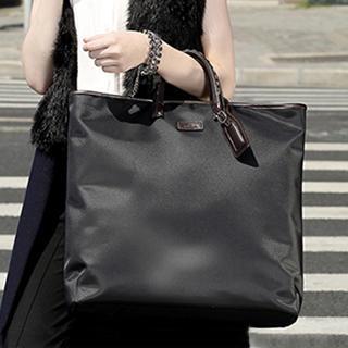 Genuine Leather Panel Tote Black - One Size