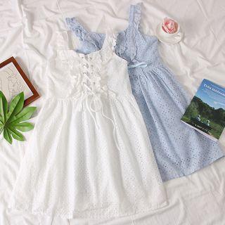 Ruffled-trim Lace-up Tank Dress