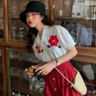Floral Short-sleeve Shirt / Midi A-line Skirt