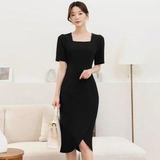 Square-neck Tulip-hem Midi Dress