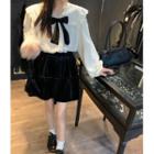 Long-sleeve Sailor Collar Bow Blouse / Tiered Mini A-line Skirt