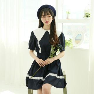 Wide-collar Belted Dress